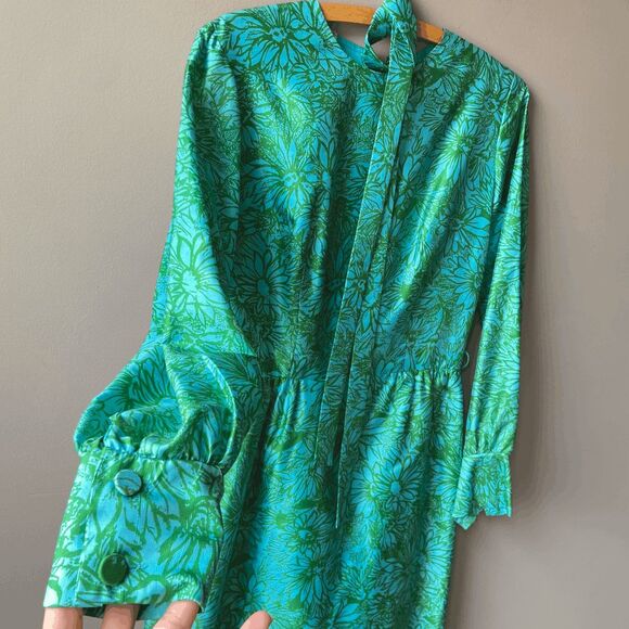 Vintage 1950s–60s Silk Floral Wiggle Dress with Belt – Union Made USA, S/M - Picture 6 of 12